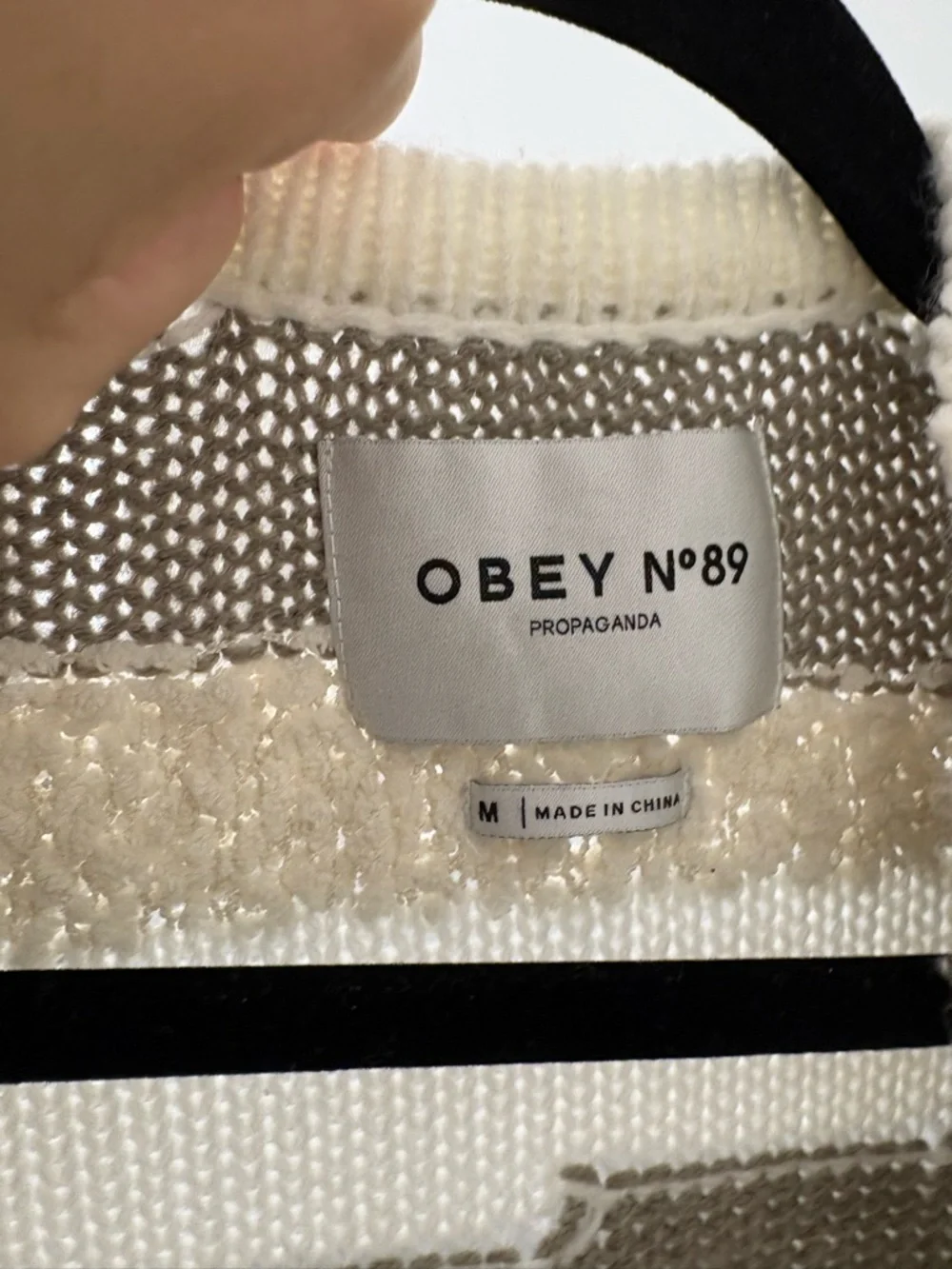 Obey Cream and Taupe Striped Fringe Open Cardigan